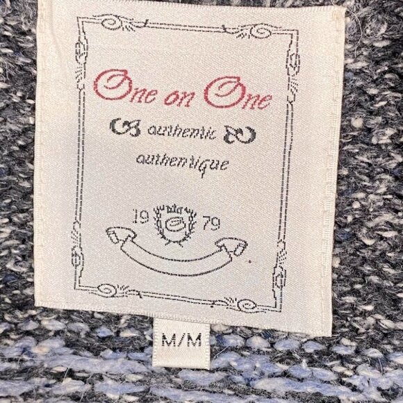 Vintage One On One Full Front Zip Grey Mock Neck Fair Isle Grandma Sweater M - Picture 6 of 11